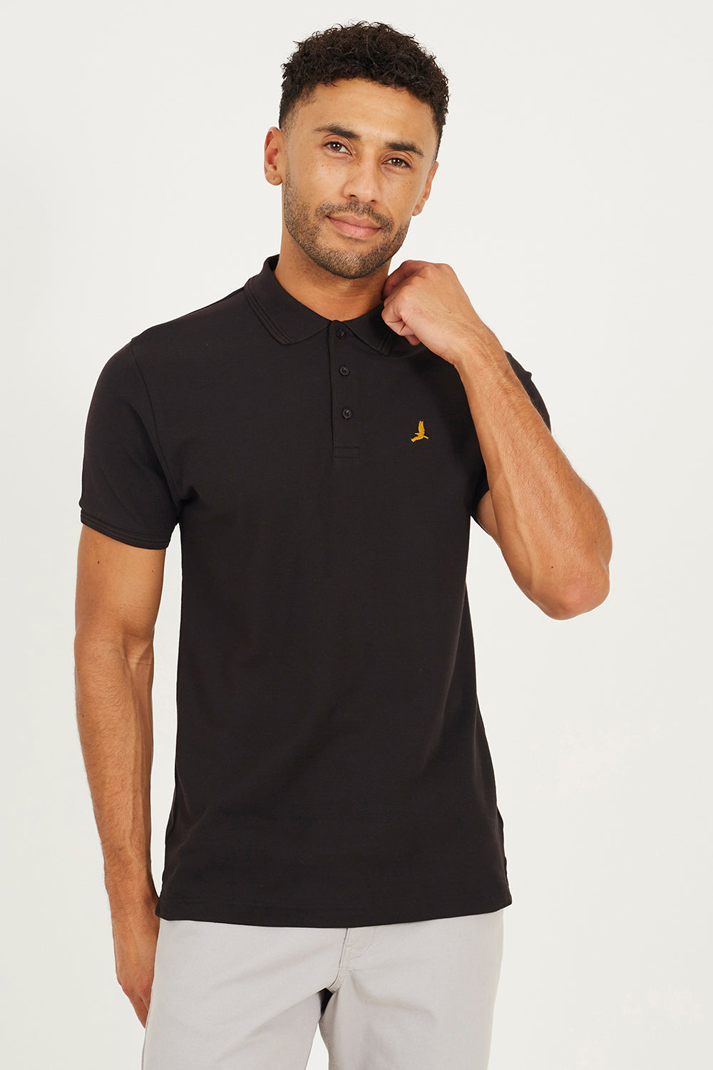 Brave Soul Black Cotton Short Sleeve Polo Shirt - Black Image 1