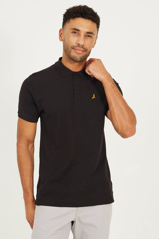 Brave Soul Black Cotton Short Sleeve Polo Shirt - Black Image 1