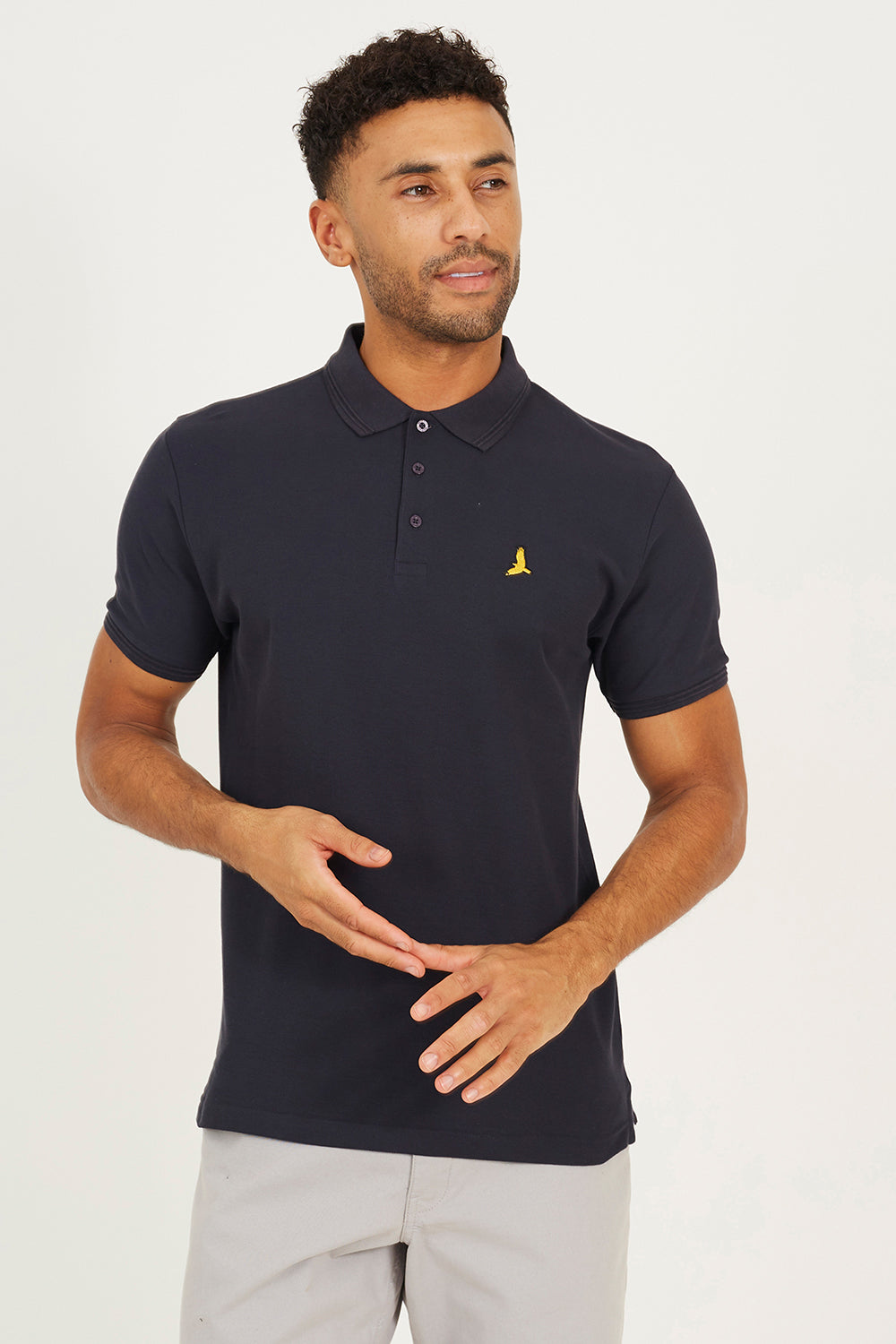 Brave Soul Navy Cotton Short Sleeve Polo Shirt - Navy Image 1