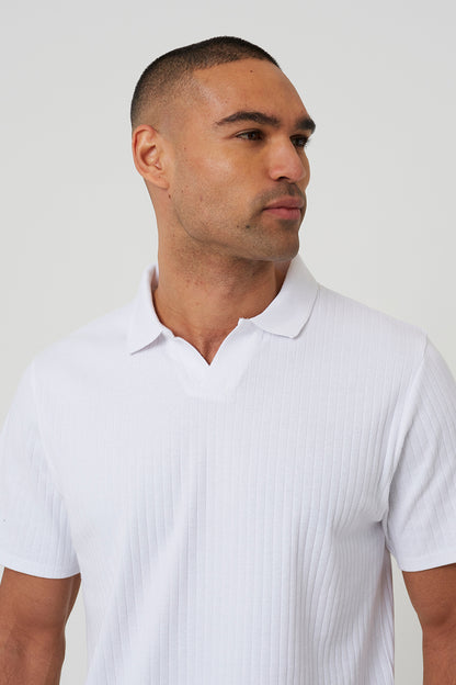 Brave Soul White Trophy Neck Polo Shirt - White Image 4