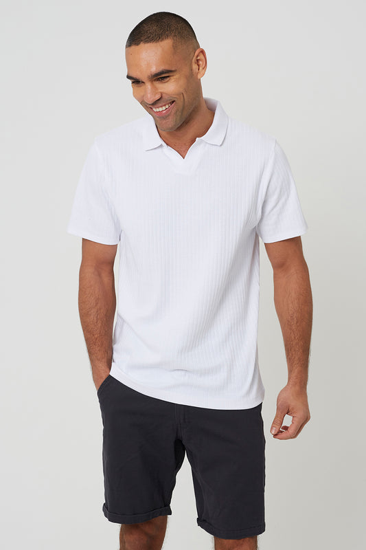 Brave Soul White Trophy Neck Polo Shirt - White Image 1