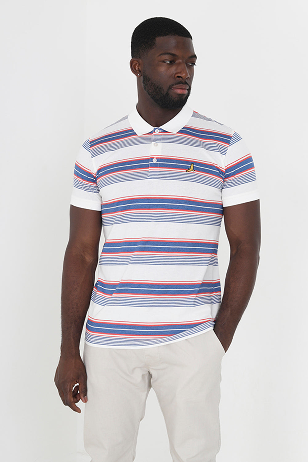 Brave Soul Ecru Cotton Jersey Stripe Polo Shirt - Ecru Image 1