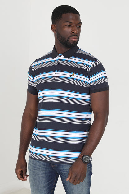 Brave Soul Dark Navy Cotton Jersey Stripe Polo Shirt - Dark Navy Image 1