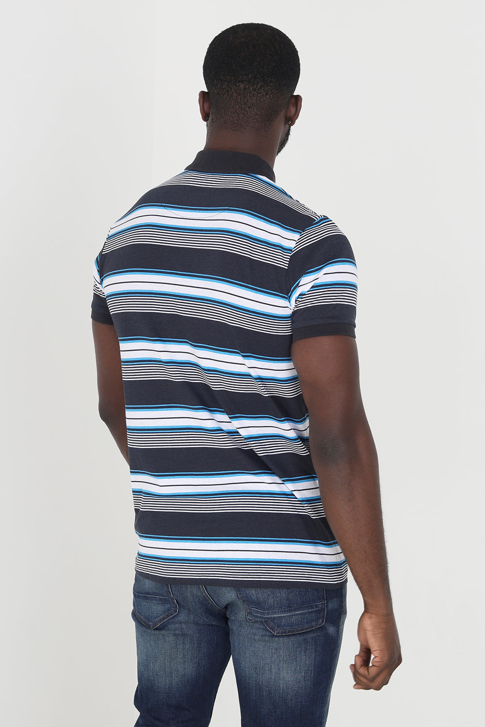 Brave Soul Dark Navy Cotton Jersey Stripe Polo Shirt - Dark Navy Image 2