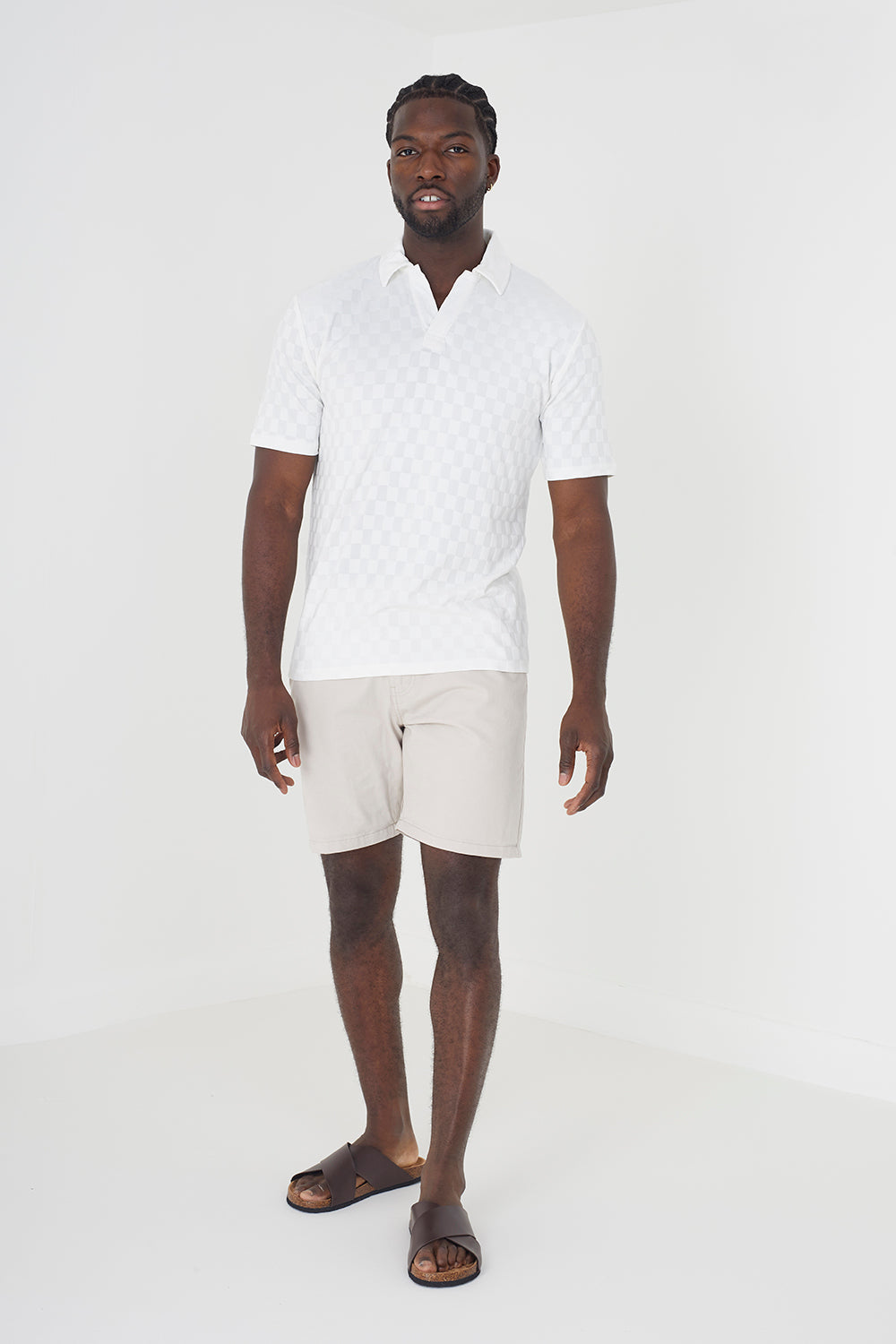 Brave Soul off white Short Sleeve Open Collar Polo Shirt - off white Image 3