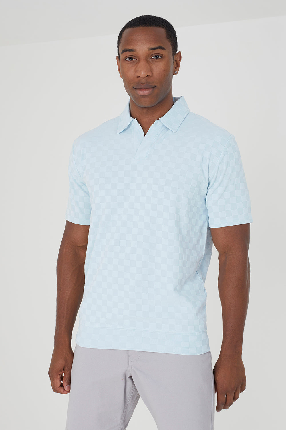 Brave Soul Baby Blue Short Sleeve Open Collar Polo Shirt - Baby Blue Image 1