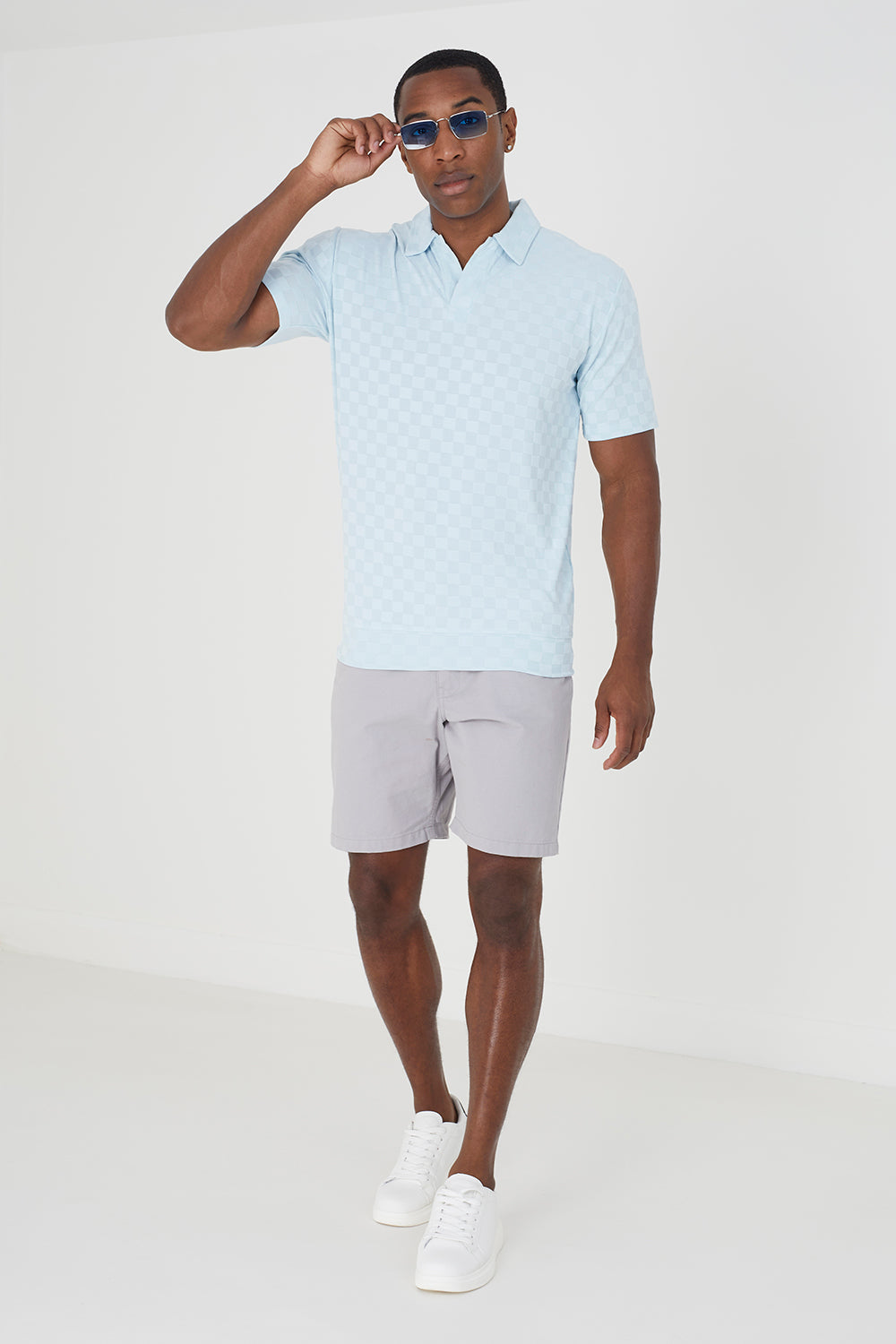 Brave Soul Baby Blue Short Sleeve Open Collar Polo Shirt - Baby Blue Image 3