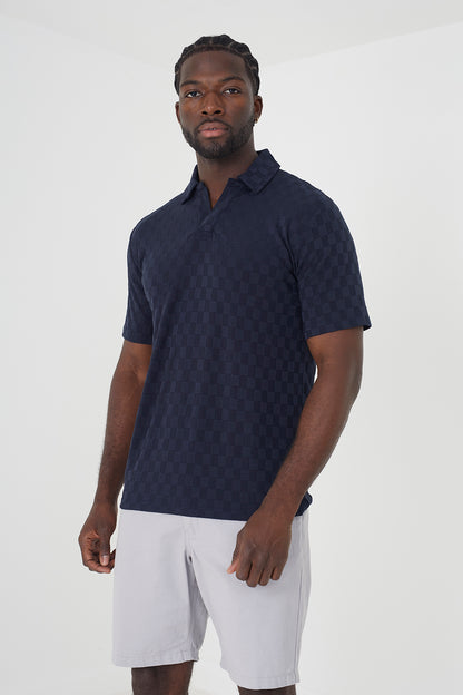 Brave Soul Dark Navy Short Sleeve Open Collar Polo Shirt - Dark Navy Image 1