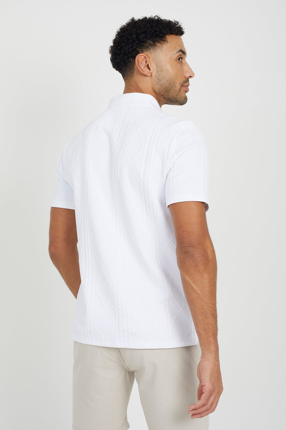Brave Soul White Jaquard Knit Polo Shirt - White Image 2