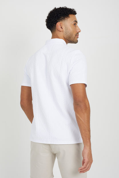 Brave Soul White Jaquard Knit Polo Shirt - White Image 2