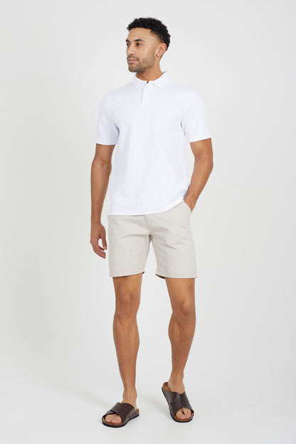 Brave Soul White Jaquard Knit Polo Shirt - White Image 3