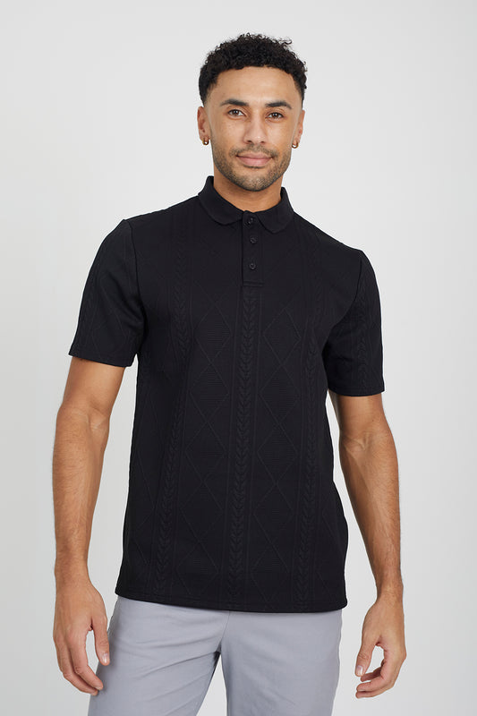 Brave Soul Black Jaquard Knit Polo Shirt - Black Image 1