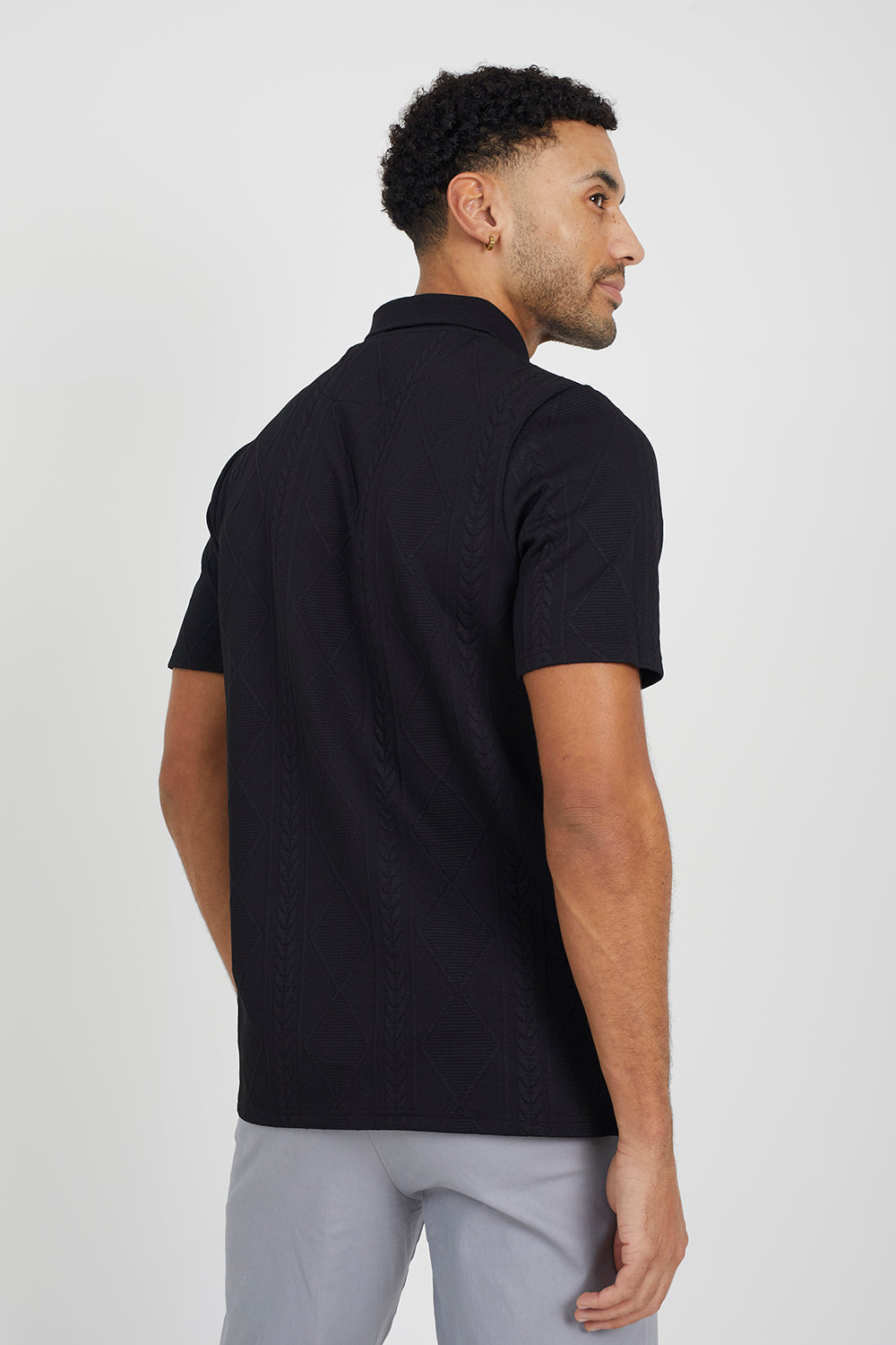 Brave Soul Black Jaquard Knit Polo Shirt - Black Image 2