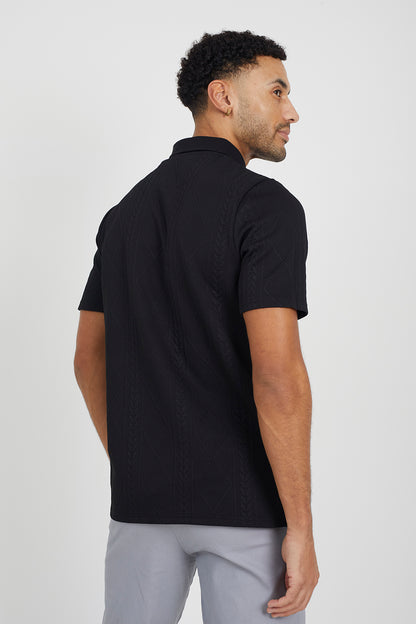 Brave Soul Black Jaquard Knit Polo Shirt - Black Image 2