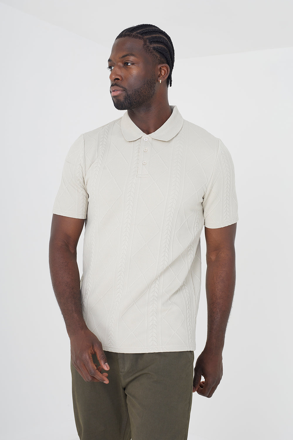Brave Soul Light stone Short Sleeve Jacquard Polo Shirt - Light stone Image 1