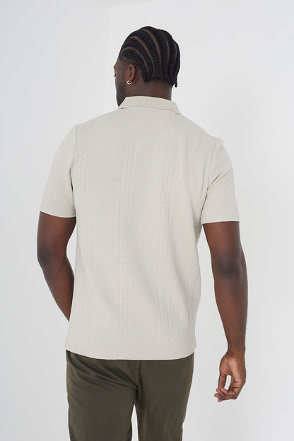 Brave Soul Light stone Short Sleeve Jacquard Polo Shirt - Light stone Image 2