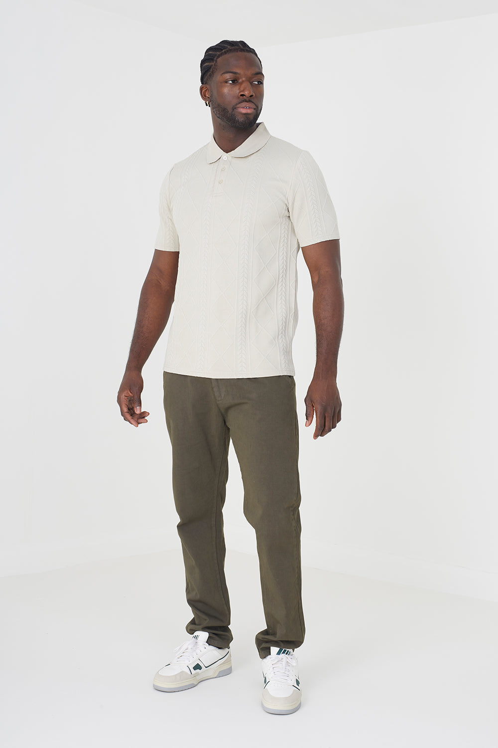 Brave Soul Light stone Short Sleeve Jacquard Polo Shirt - Light stone Image 3