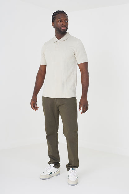 Brave Soul Light stone Short Sleeve Jacquard Polo Shirt - Light stone Image 3