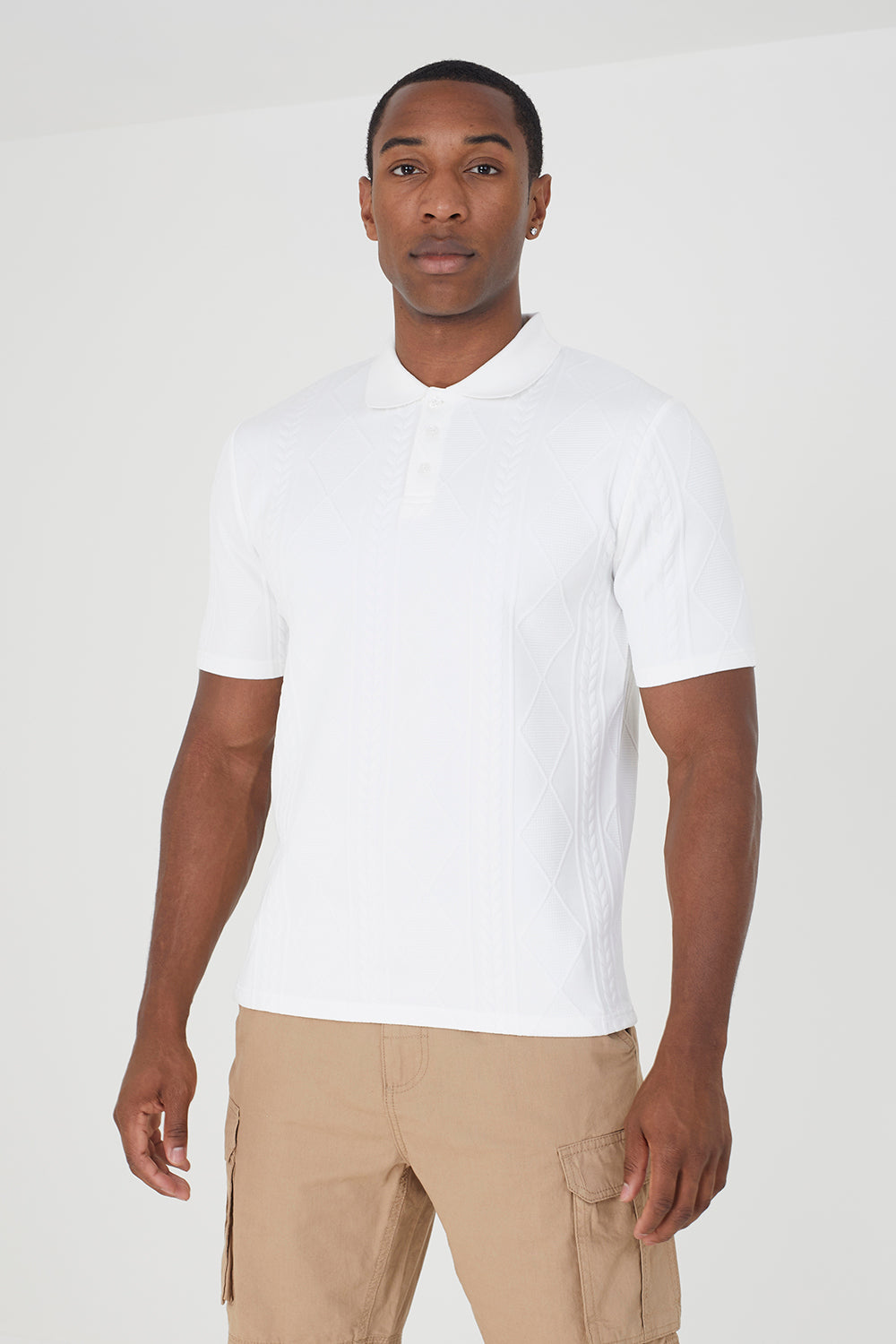 Brave Soul off white Short Sleeve Jacquard Polo Shirt - off white Image 1