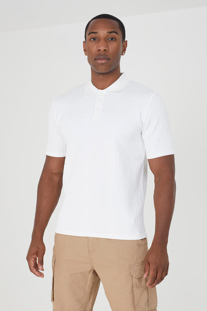 Brave Soul off white Short Sleeve Jacquard Polo Shirt - off white Image 1