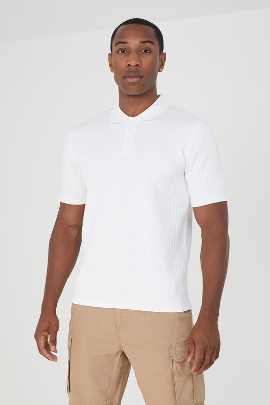 Brave Soul off white Short Sleeve Jacquard Polo Shirt - off white Image 1
