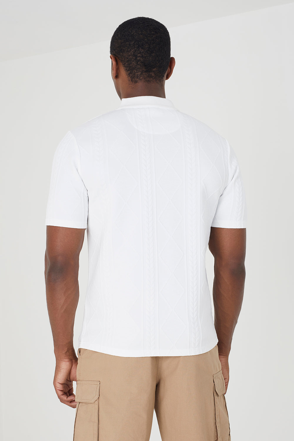 Brave Soul off white Short Sleeve Jacquard Polo Shirt - off white Image 2