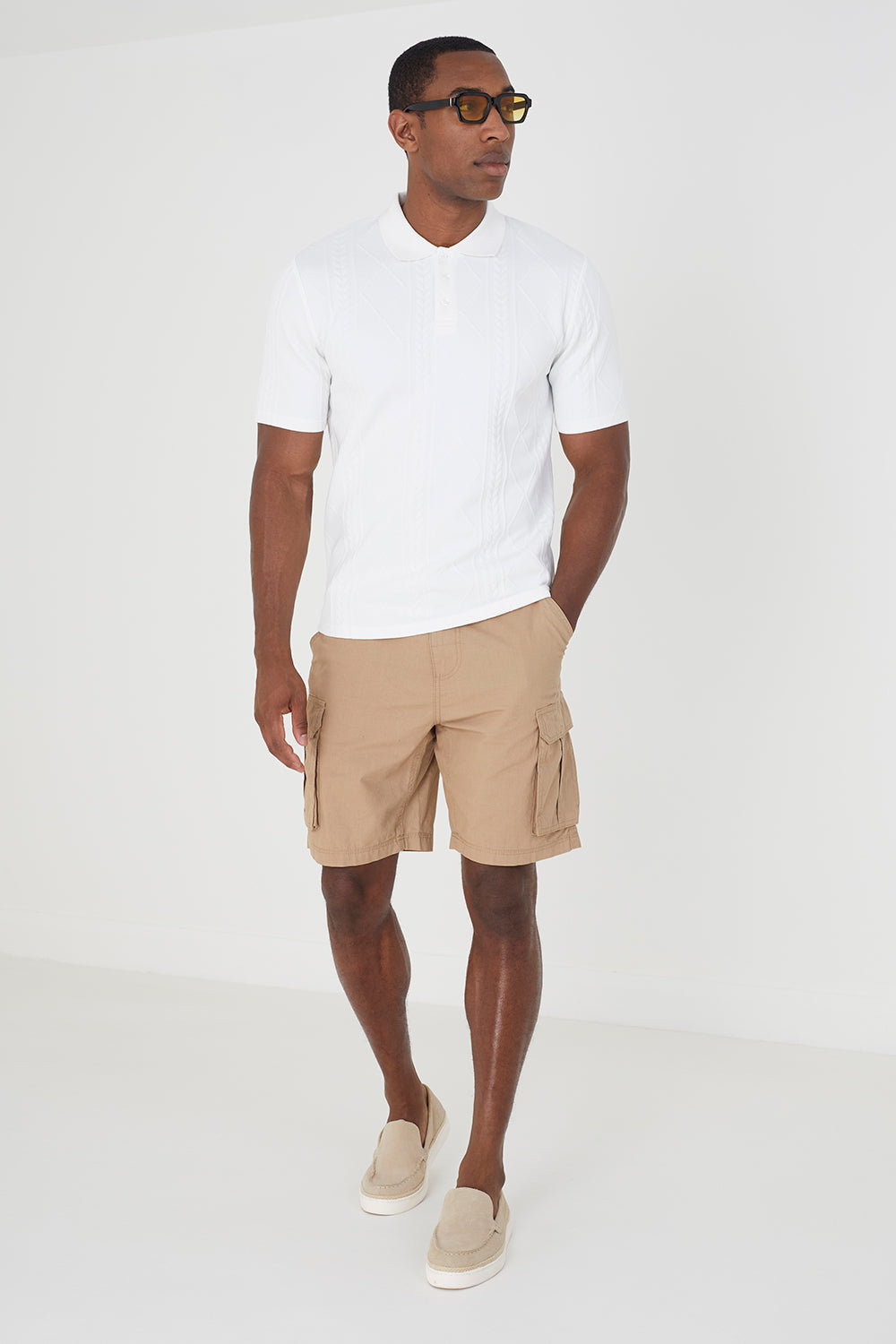 Brave Soul off white Short Sleeve Jacquard Polo Shirt - off white Image 3