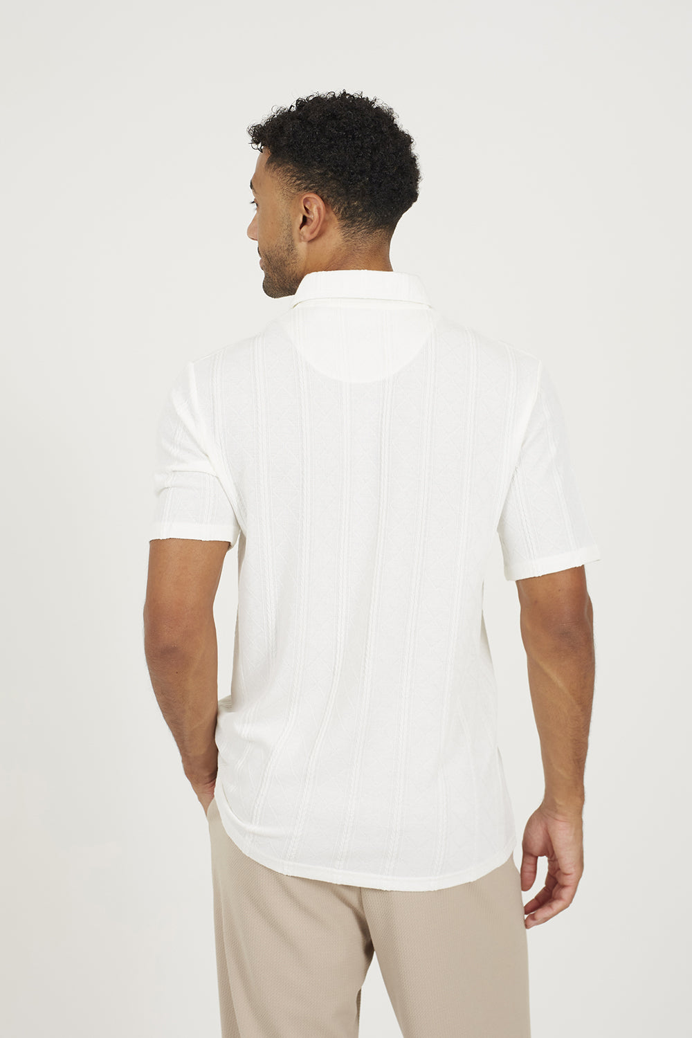 Brave Soul Off White Jacquard Trophy Neck Polo Shirt - Off White Image 2
