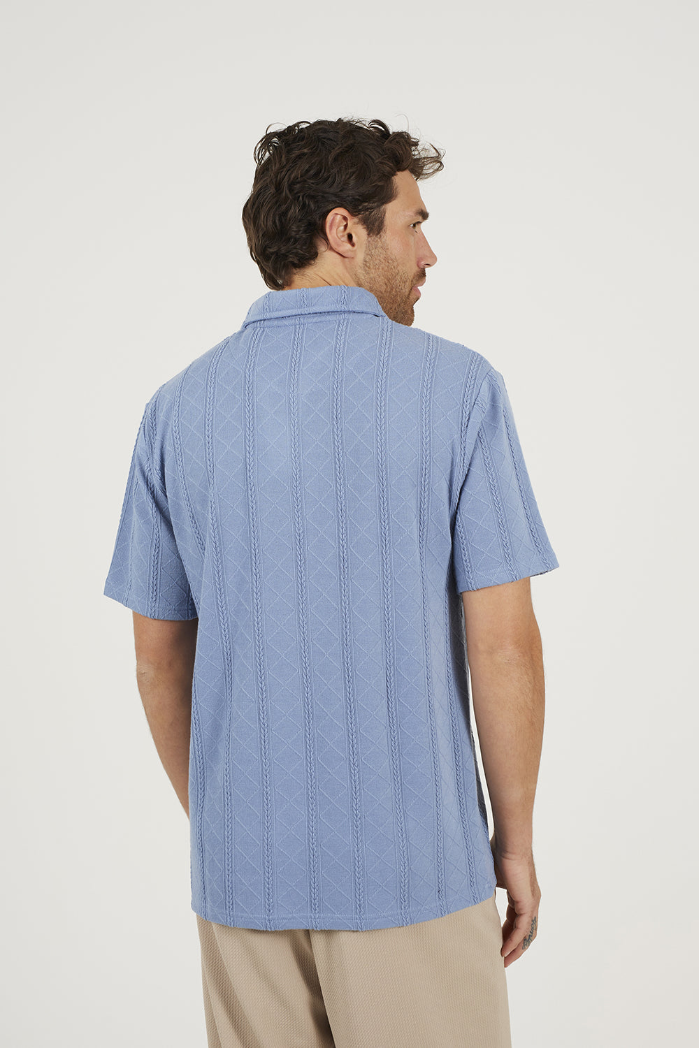 Brave Soul Blue Jacquard Trophy Neck Polo Shirt - Blue Image 2