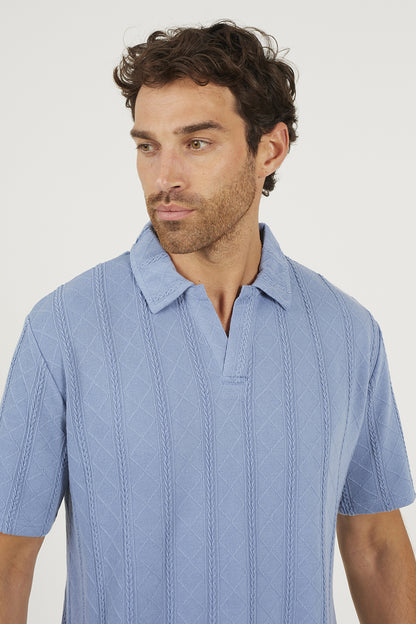 Brave Soul Blue Jacquard Trophy Neck Polo Shirt - Blue Image 4