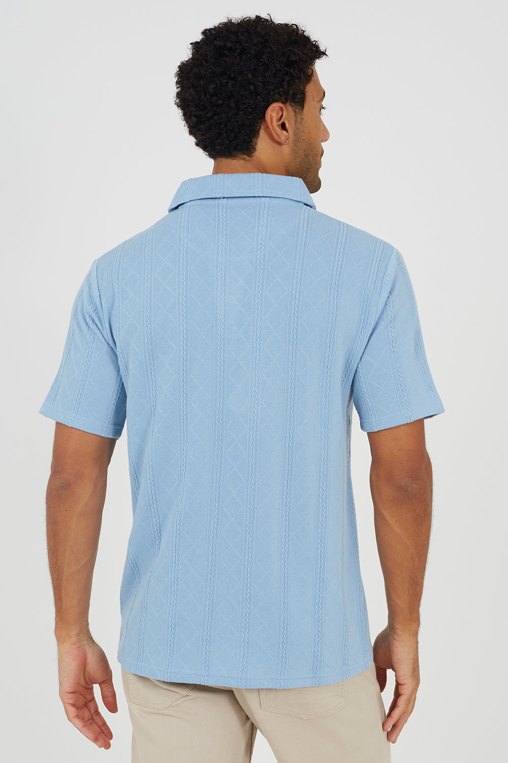 Brave Soul Light Blue Jacquard Trophy Neck Polo Shirt - Light Blue Image 2