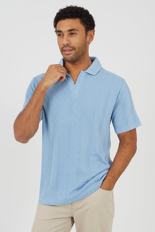 Brave Soul Light Blue Jacquard Trophy Neck Polo Shirt - Light Blue Image 1