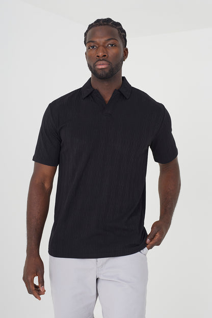 Brave Soul Black Trophy Neck Polo - Black Image 1