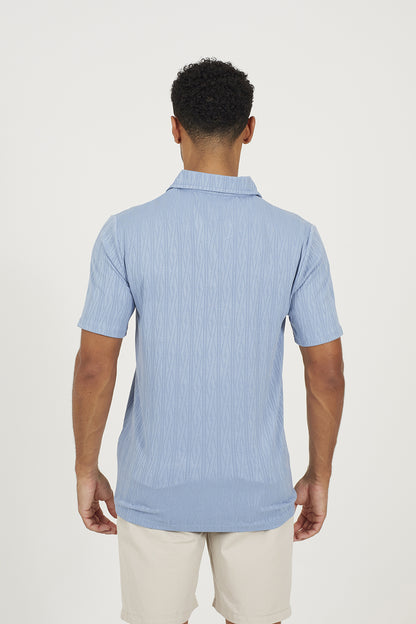 Brave Soul Blue Jacquard Trophy Neck Polo Shirt - Blue Image 2