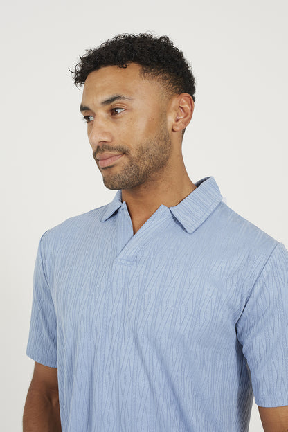 Brave Soul Blue Jacquard Trophy Neck Polo Shirt - Blue Image 4