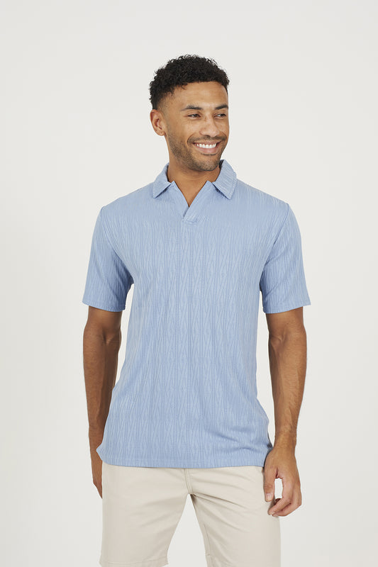 Brave Soul Blue Jacquard Trophy Neck Polo Shirt - Blue Image 1