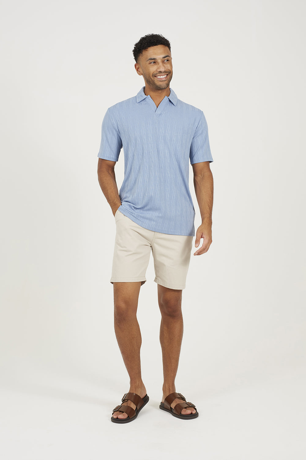 Brave Soul Blue Jacquard Trophy Neck Polo Shirt - Blue Image 3