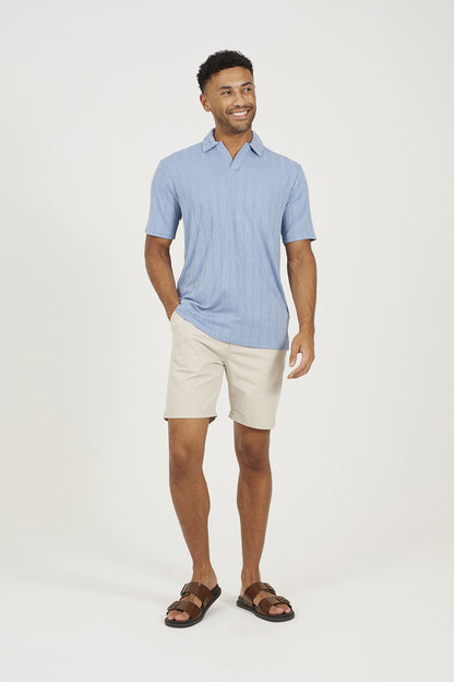 Brave Soul Blue Jacquard Trophy Neck Polo Shirt - Blue Image 3