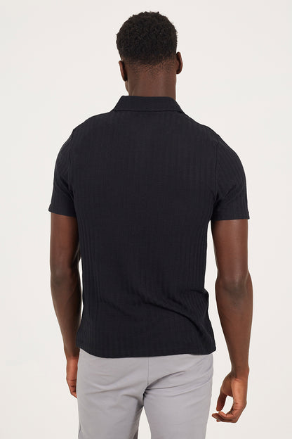 Brave Soul Black Textured Short Sleeve Polo Shirt - Black Image 2