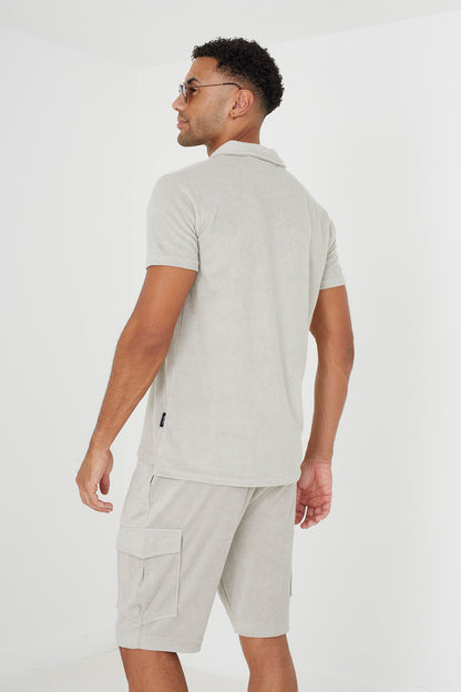 Brave Soul Light stone Short Sleeve Towelling Open Collar Polo Shirt - Light stone Image 2