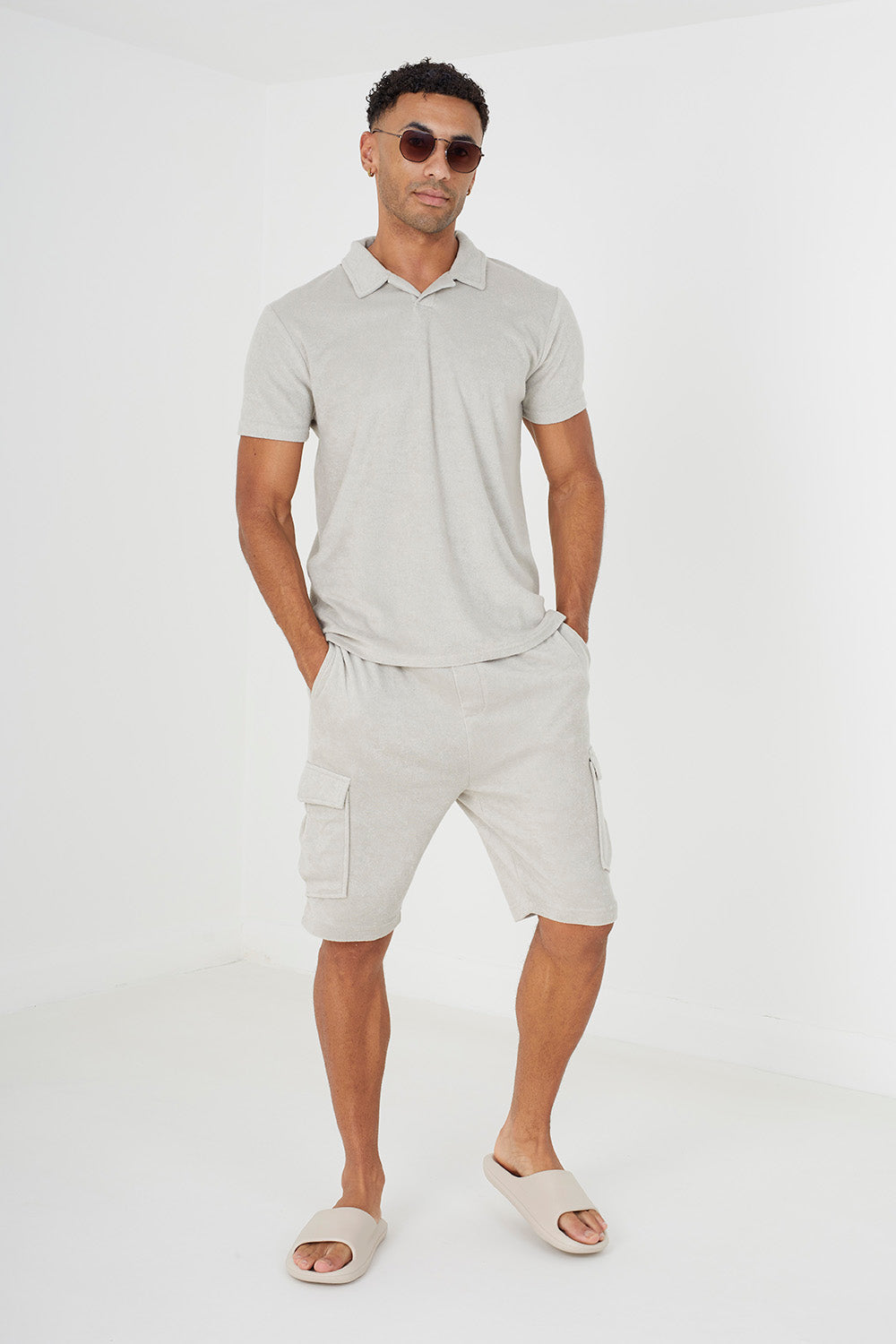 Brave Soul Light stone Short Sleeve Towelling Open Collar Polo Shirt - Light stone Image 3