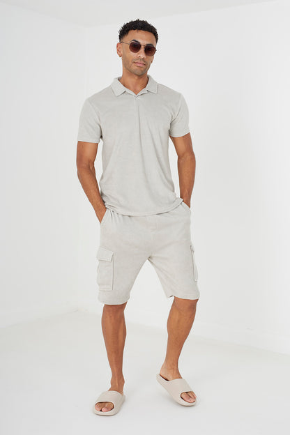 Brave Soul Light stone Short Sleeve Towelling Open Collar Polo Shirt - Light stone Image 3