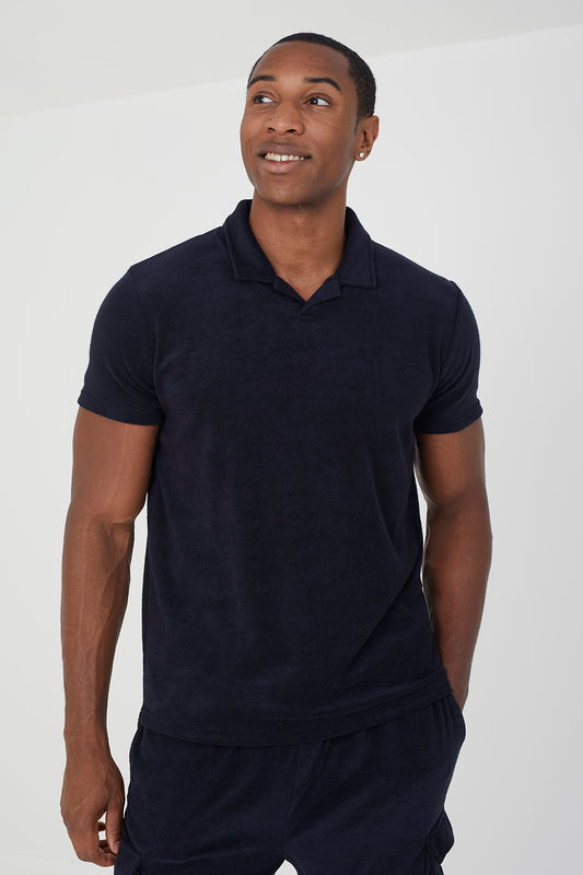 Brave Soul Navy Short Sleeve Towelling Open Collar Polo Shirt - Navy Image 1