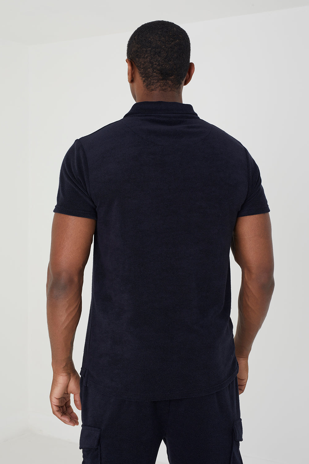 Brave Soul Navy Short Sleeve Towelling Open Collar Polo Shirt - Navy Image 2