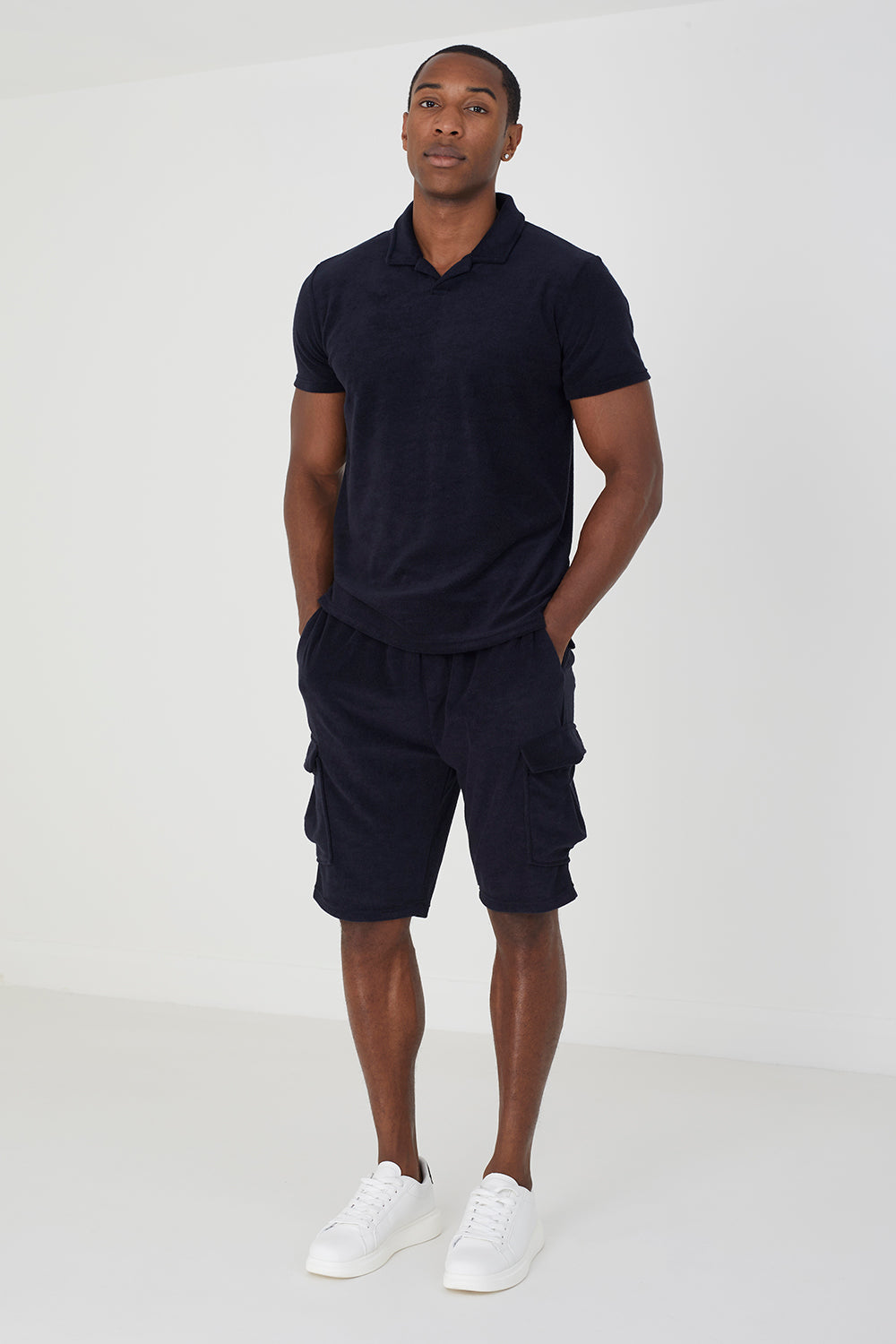 Brave Soul Navy Short Sleeve Towelling Open Collar Polo Shirt - Navy Image 3