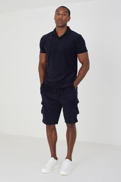 Brave Soul Navy Short Sleeve Towelling Open Collar Polo Shirt - Navy Image 3