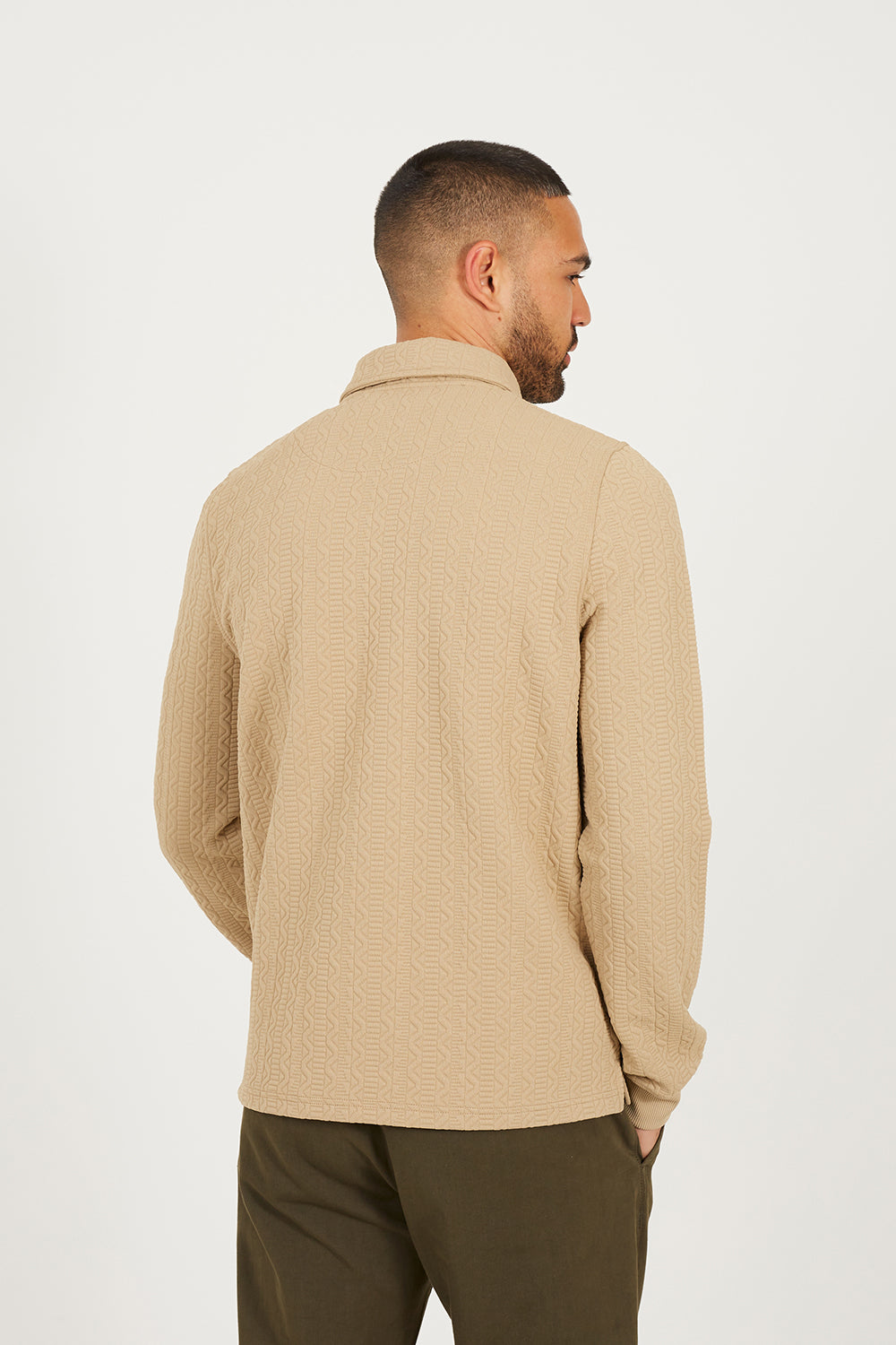 Brave Soul Stone Long Sleeve Polo with Quarter Zip - Stone Image 2