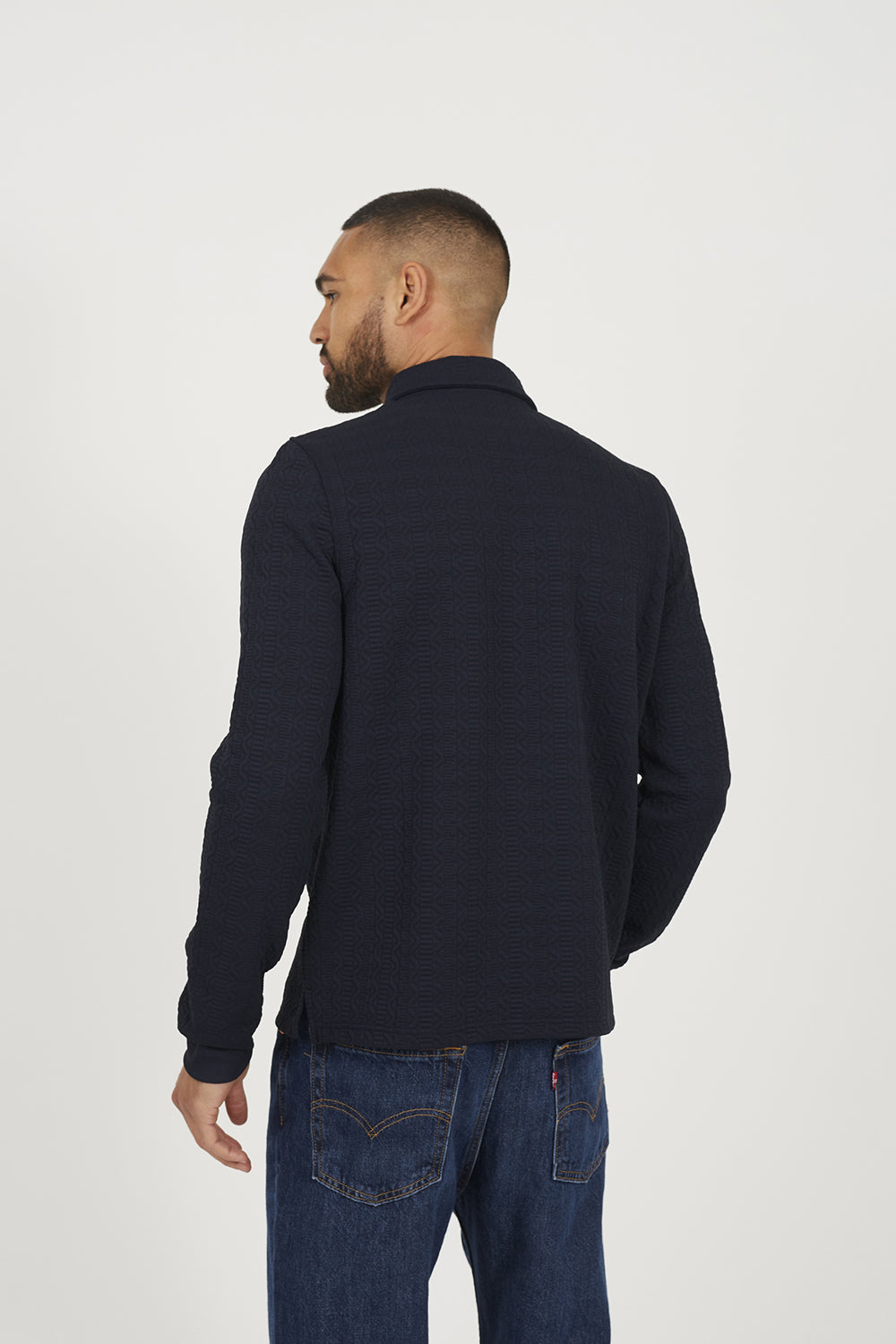 Brave Soul Navy Long Sleeve Polo with Quarter Zip - Navy Image 2