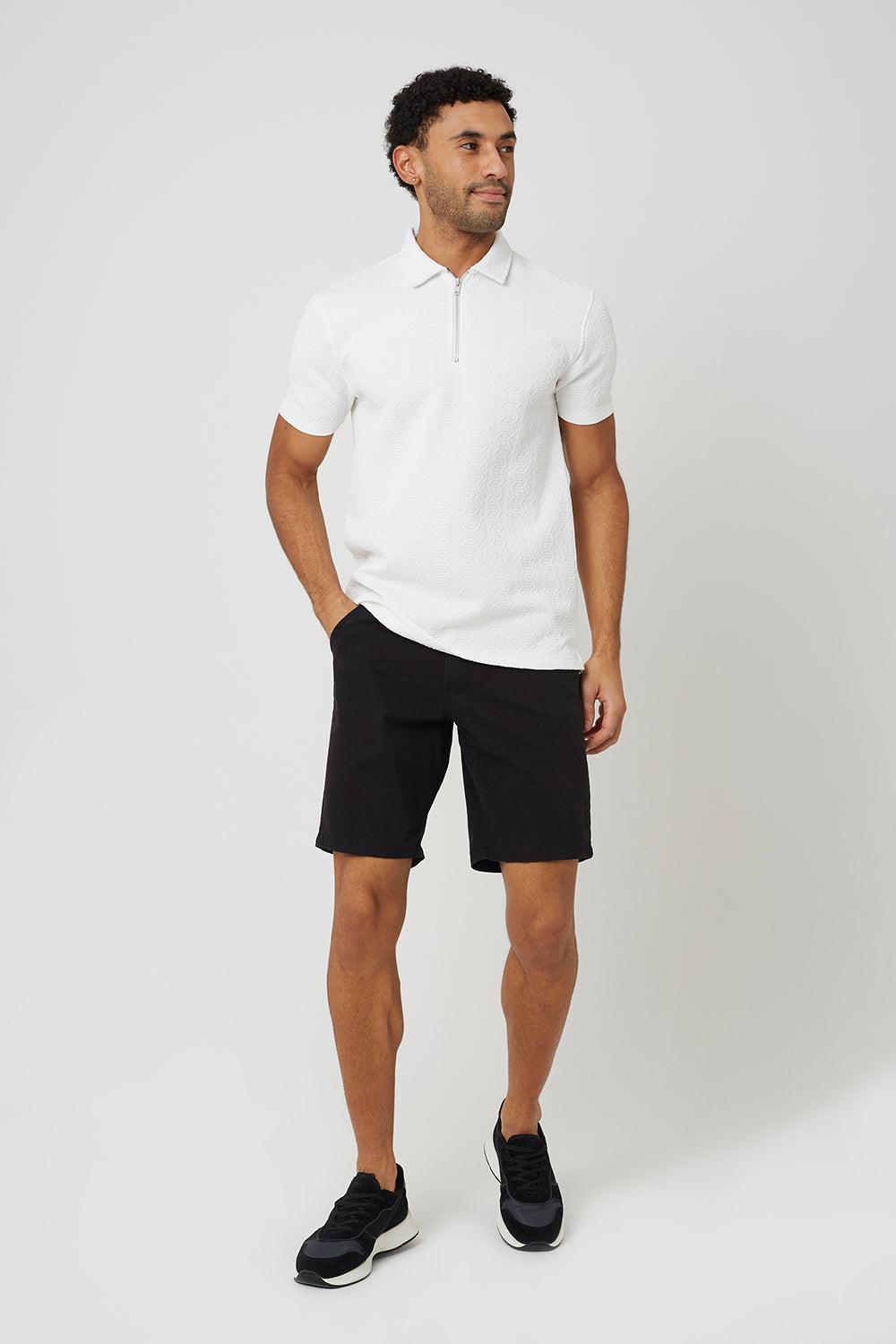 Brave Soul Off White Quarter Zip Short Sleeve Polo Shirt - Off White Image 3