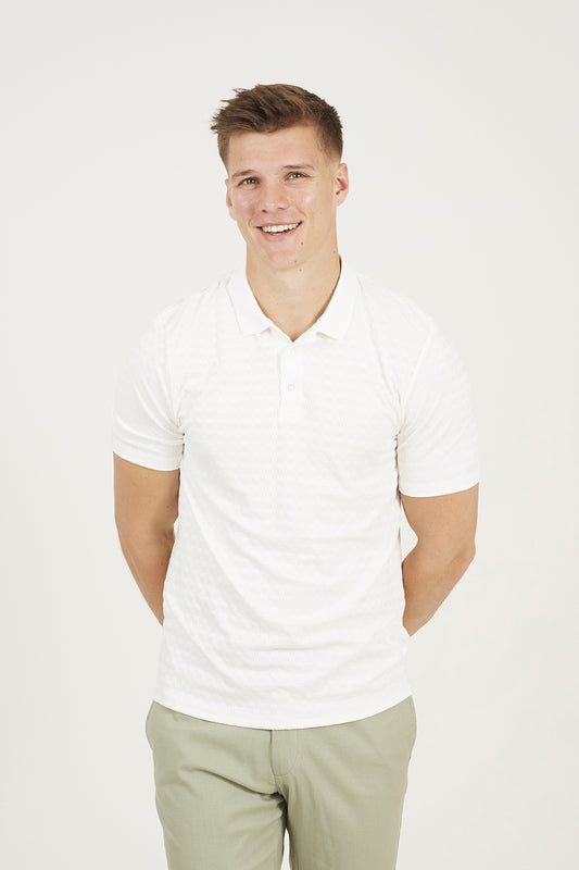 Brave Soul Off White Jacquard Polo Shirt - Off White Image 1